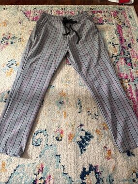 Womens Gray Plaid Drawstring Pants